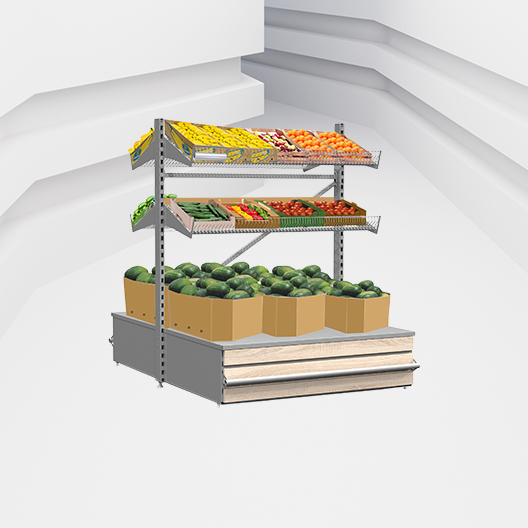 Фруктово-овощной островной модуль с декоративной панелью - фото торгового стеллажа